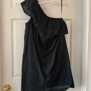 J. Crew ruffle one shoulder linen dress.